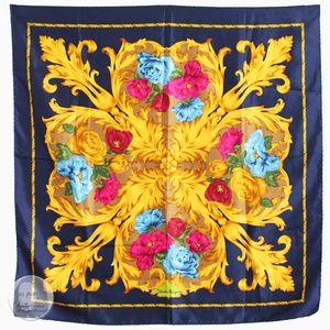 Salvatore Ferragamo Scarf Shawl Large Silk Baroque Floral Print 35in Vintage